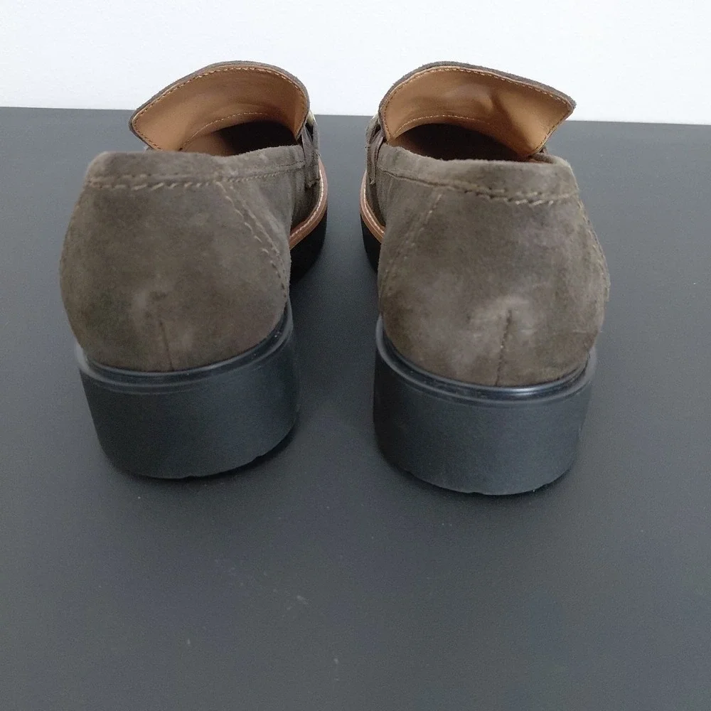 EARTH Lug Loafers Womens 9M Dark Khaki Etzalor Leather Chain Comfort Chic NEW - Picture 6 of 9